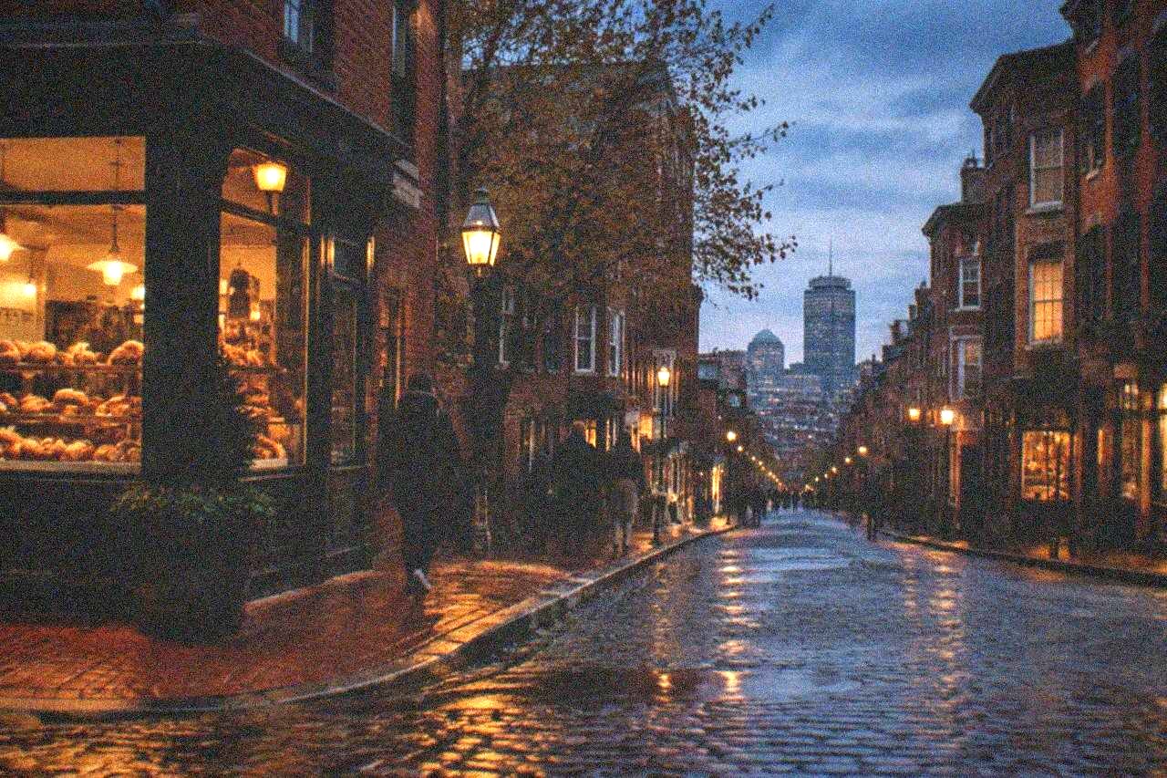 Hanover Street in Boston's North End lined with Italian bakeries and cafes